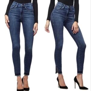 Good American Good Waist High Rise Frayed Raw Split Hem Ankle Skinny Jeans 30/10